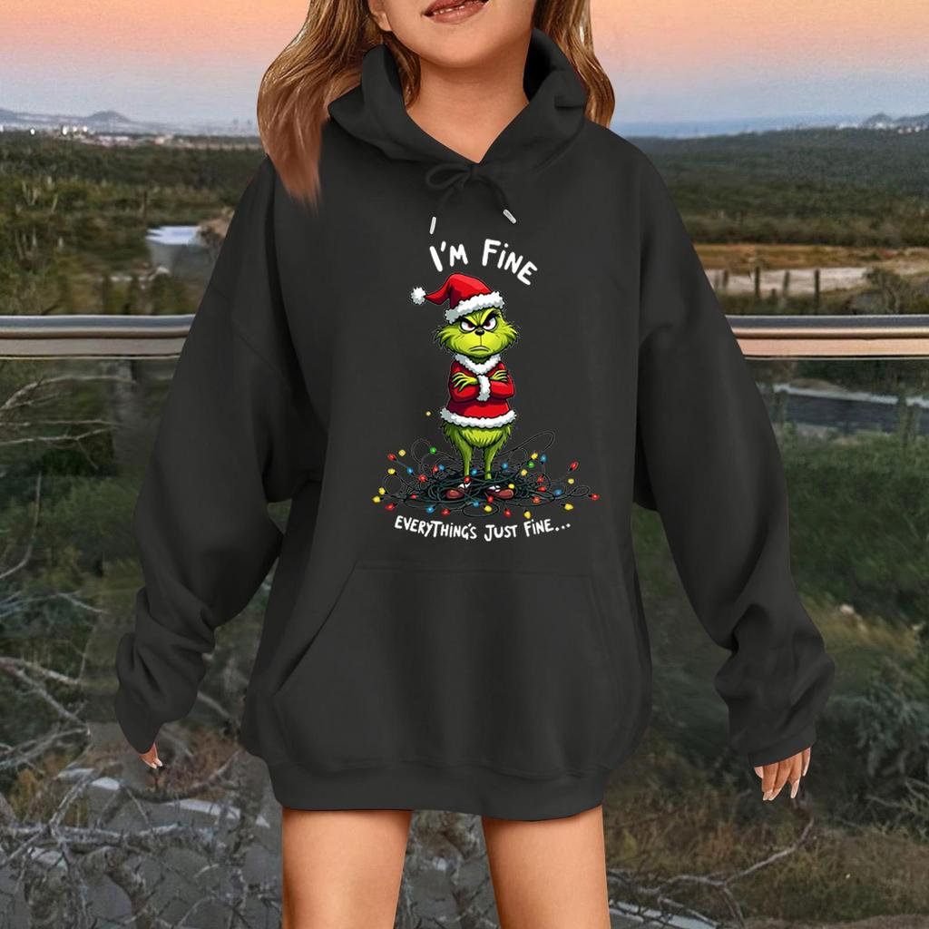 Детская модная повседневная толстовка с капюшоном свободного кроя с длинными рукавами и рождественским принтом