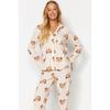 Ecru 100% Cotton Teddy Bear Printed Shirt-pants Knitted Pajama Set Thmaw24pt00002
