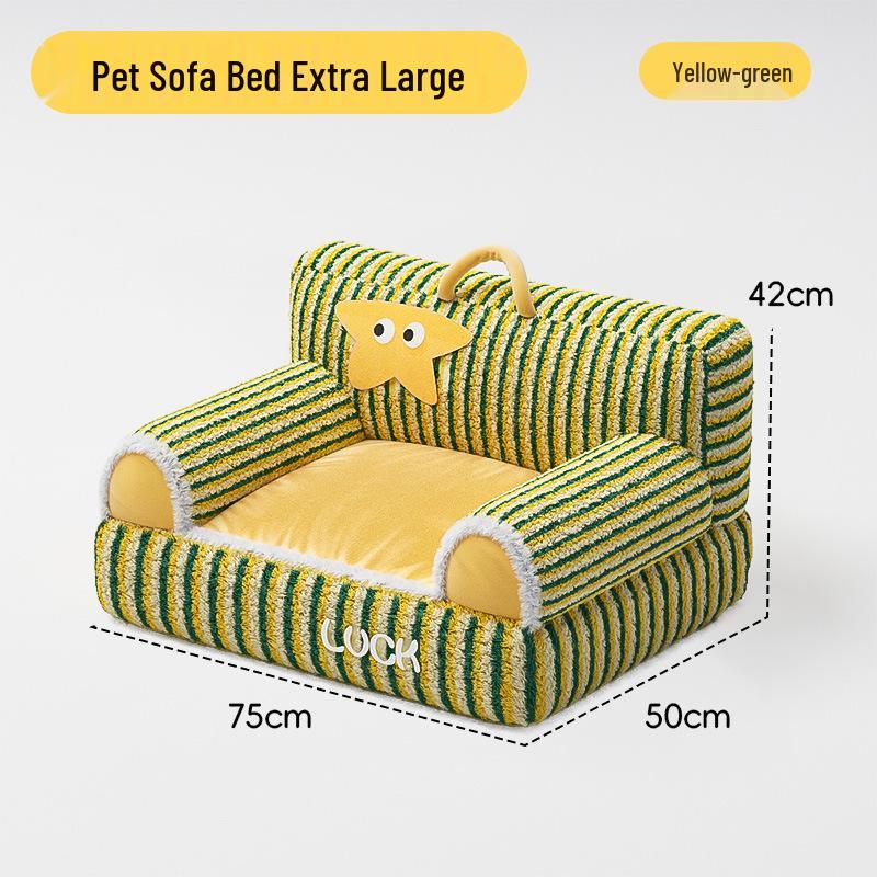 Плюшевая кровать для кошек и собак «Четыре сезона» - Уютная, нескользящая, диван с приподнятыми полосками для осени и зимы
