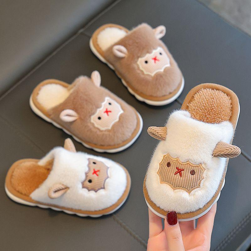 Детские хлопковые тапочки, милые домашние теплые нескользящие детские меховые тапочки с героями мультфильмов, модные домашние мягкие тапочки