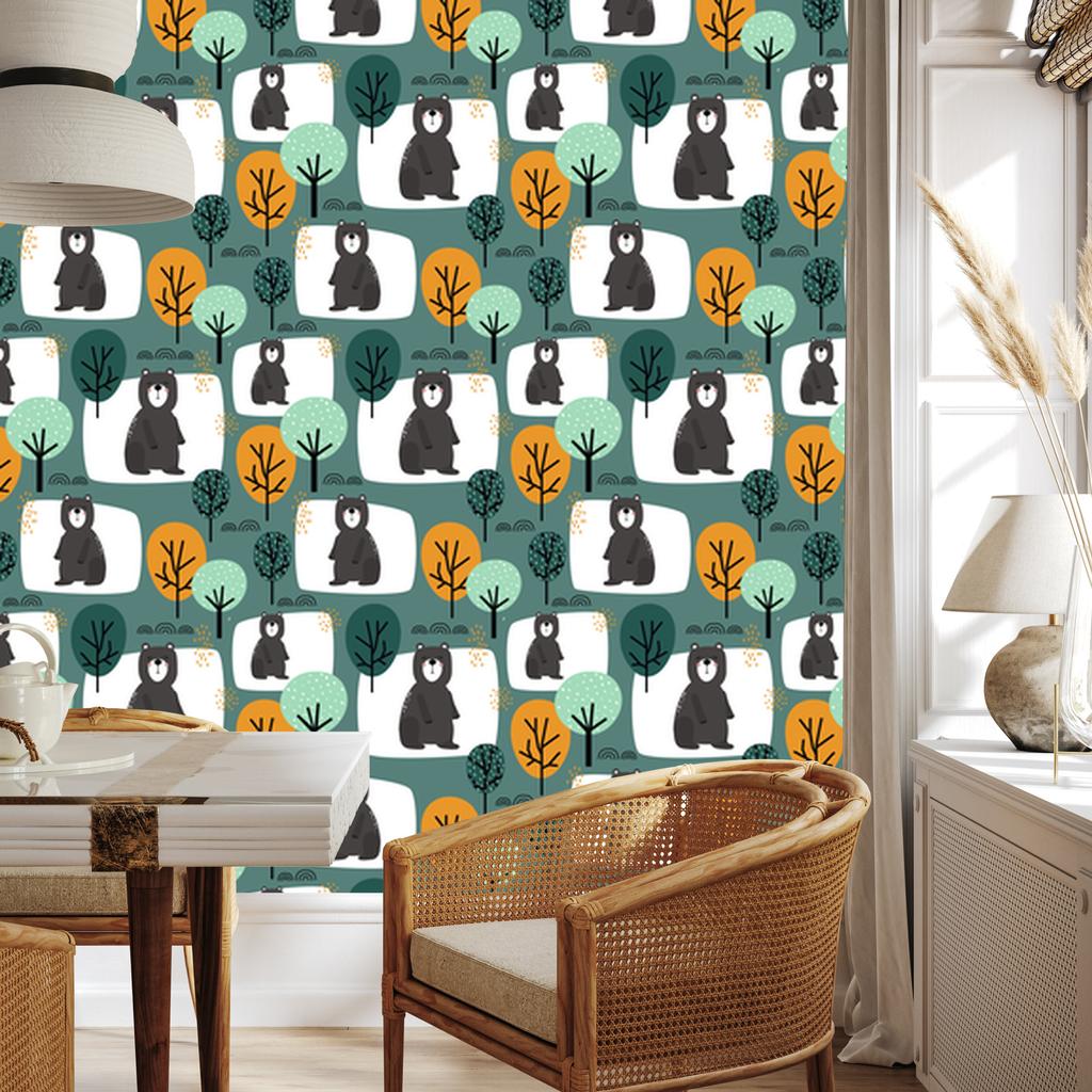 Cute Teddy Bears in the Forest Wallpaper for Living Room and Bedroom 50x1000
