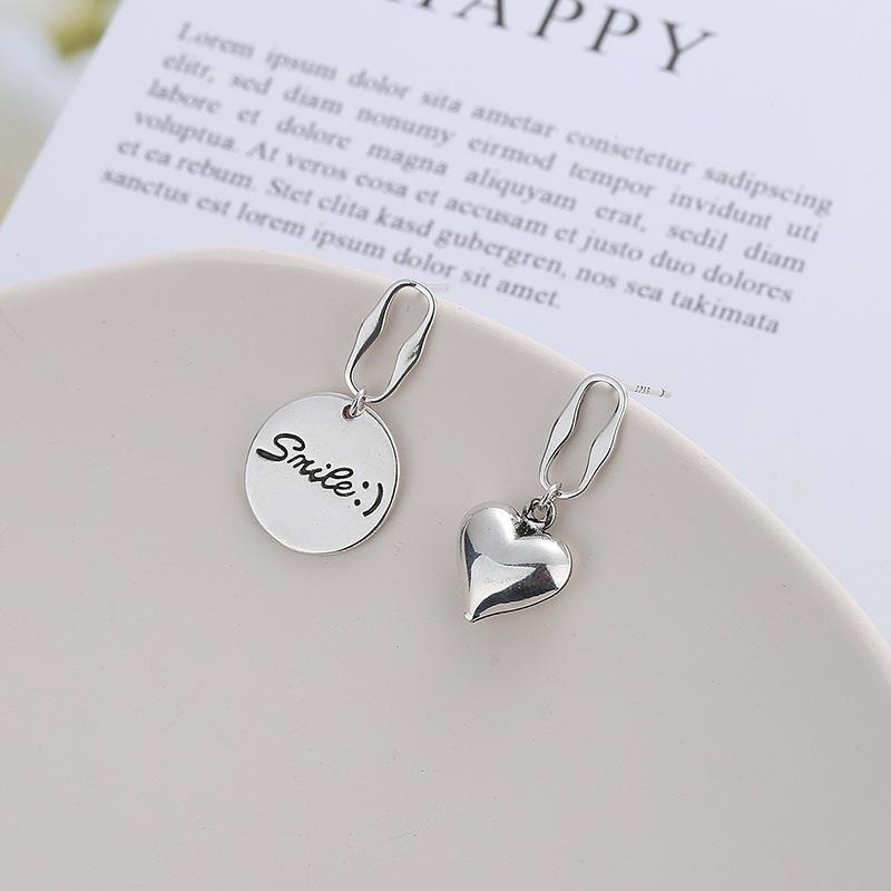 Circular Heart Asymmetric Drop Earring VIintage Thai Silver Smiling Face Earrings For Women Jewelry
