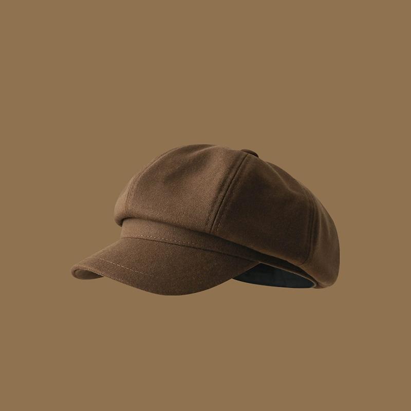 Winter Woolen Berets for Women Vintage Solid Color Octagonal Hat Autumn Warm Thick Newsboy Cap