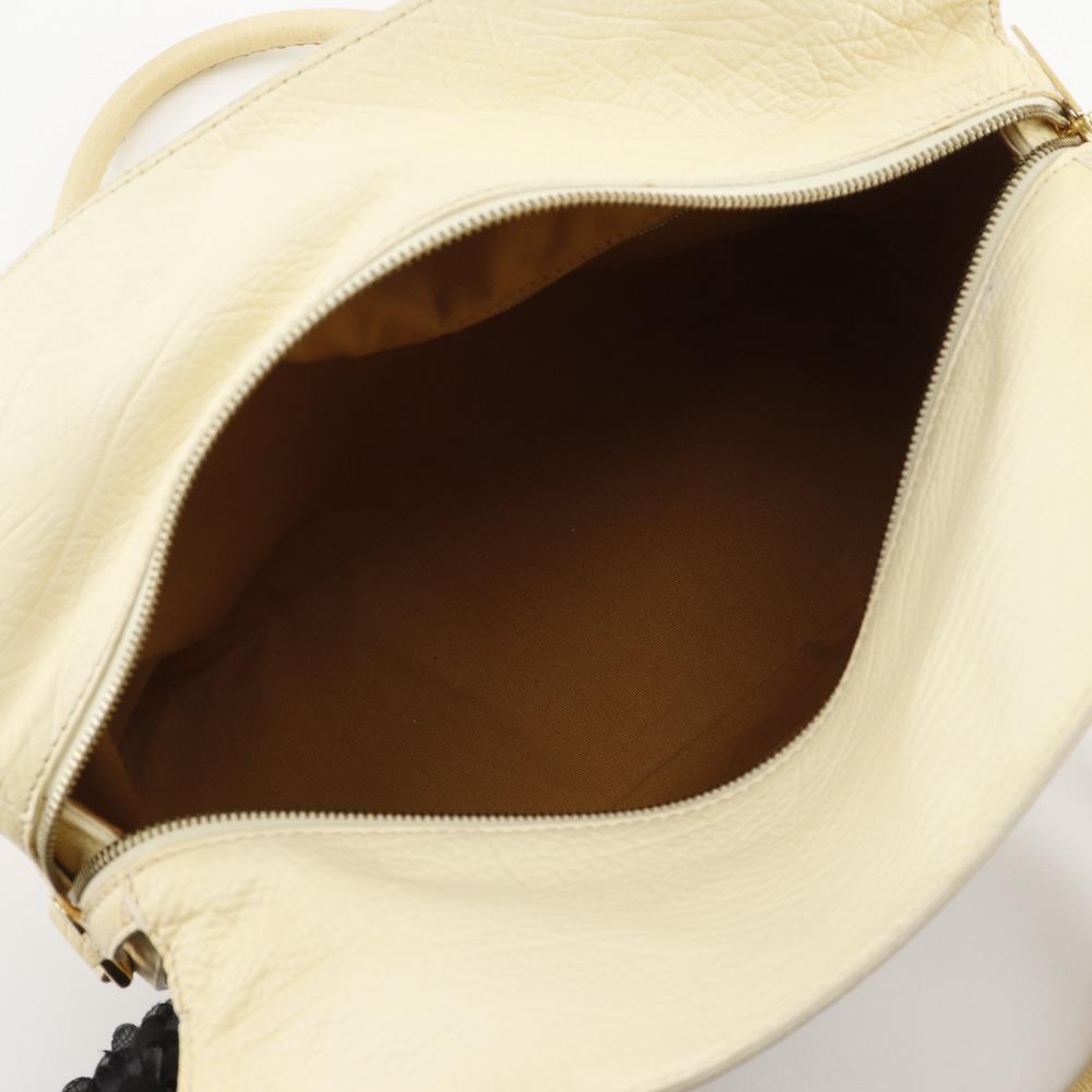 Celine Mini Boston Bag Tote Bag Triomphe Off White Leather Women Used