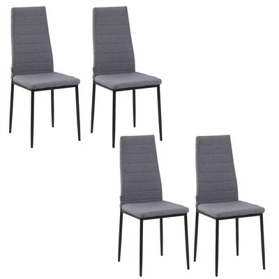 Set of 4 Dining Chairs Kitchen Chairs with High Backrest Metal Legs and Linen Fabric 41x50x97cm Grey