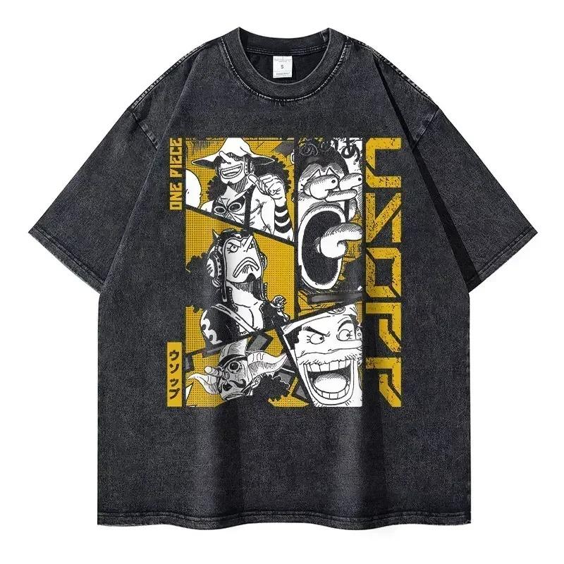 Стильная washed футболка унисекс Streetwear Оверсайз Y2K Хлопок Высокое качество L-Luffy Манга Топы Футболки 100% Хлопок Женская Мужская Одежда