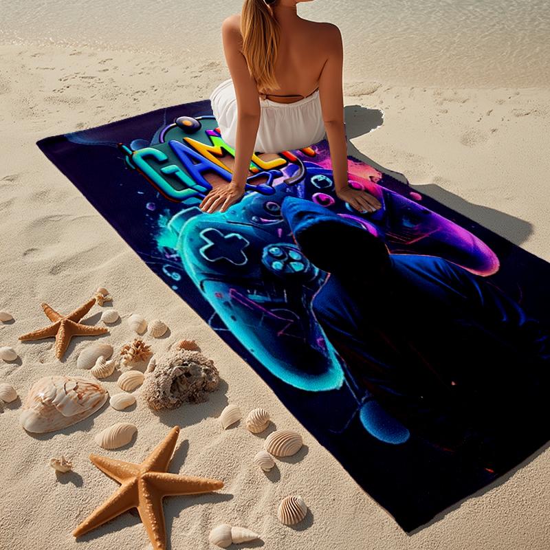 Cyberpunk Gaming Neon Beach Towel, Super Soft Microfiber, Gift for Her/Him, Birthday, for Pool, Beach, Travel, Home Decor Fan gifts