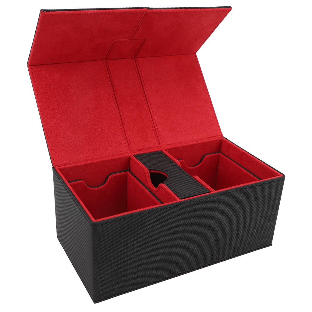 Card Deck Box with 3 Drawers Large Capacity Magnetic Closure PU Leather Game Card Storage Box for Holding Over 200 Cards