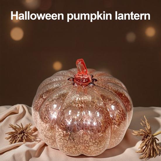 LED Glass Pumpkin Lantern with Smart Timer 10 Warm LEDs Battery-Powered Automated Pumpkin Light Halloween Decoration