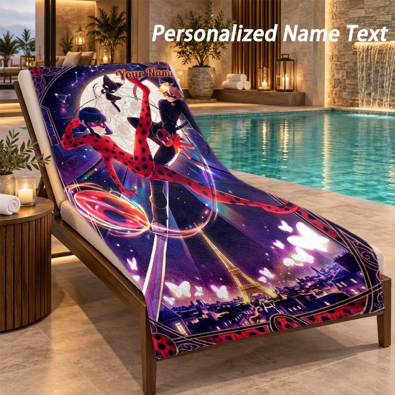 Miraculous Ladybug Custom Name Beach Towel Large Soft Towel for Indoor Bathroom Outdoor Beach