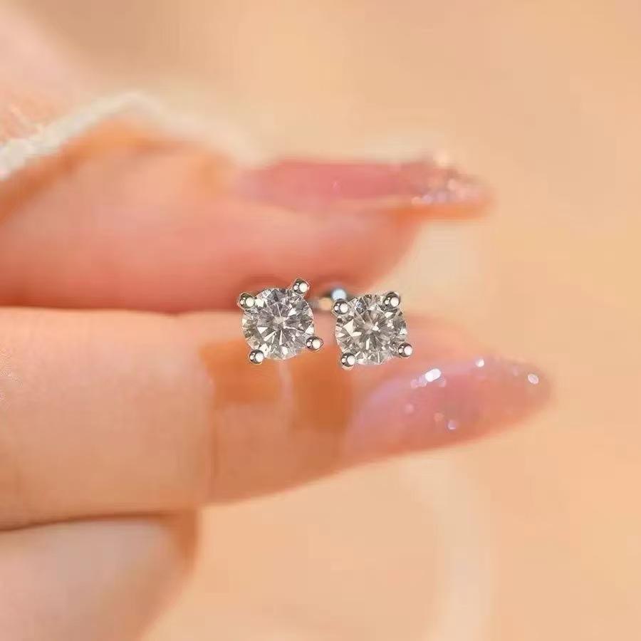 Luxury Moissanite Stud Earrings White Gold Plated 925 Silver Round Cut Lab Diamond Screw Ear Studs For Women