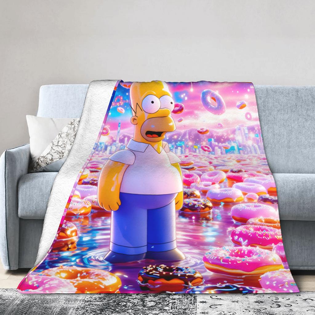S-Simpsons Homer Donut Fantasy World Soft Comfy Blankets Fashion Picnic Throw Blanket Bedroom Flannel Bedspread Sofa Bed Cover