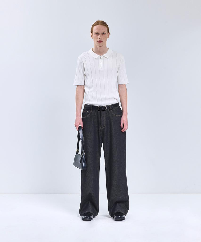 IRONYPORNO WHITELINE 86-Iro356 Micro Cable Half-Zip Collared Short Sleeve Knit White