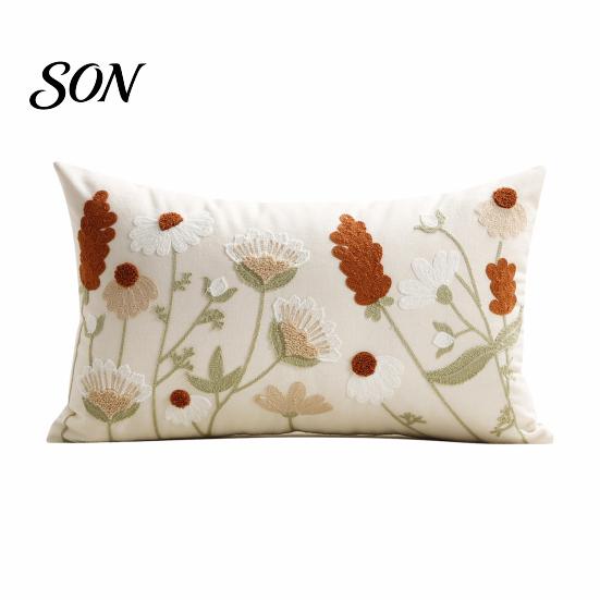 Modern Farmhouse Sofa Decor Floral Embroidered Cushion Cover, Decorative Throw Pillow Soft Bedroom Case Cover for Living Room Couch Spring