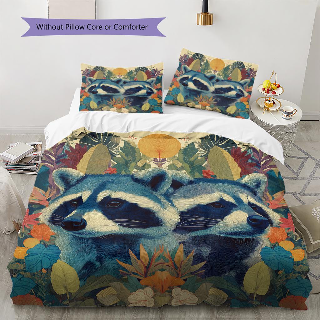 Two Raccoons Pattern Bedding Home Decoration Birthday Gift (1 * duvet cover + 2 * pillowcase, without core)