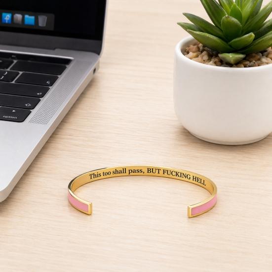 Simple Design Cuff Bracelet This Too Shall Pass Mantra Bracelet, Hidden Message Engarved Resilience Reminder Inspirational Bangle Adjustable