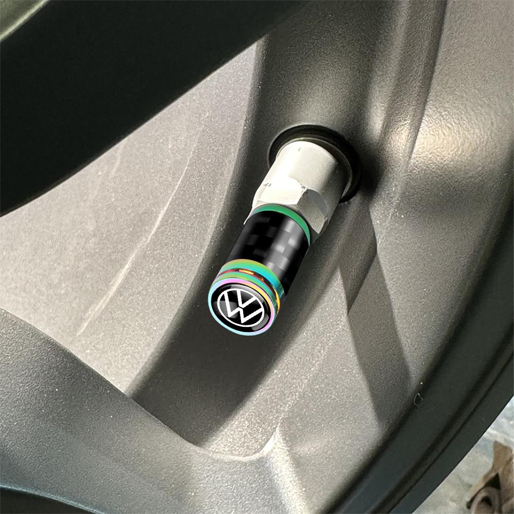 4Pcs Volkswagen Car Tire Decoration Carbon Fiber Wheel Valve Stem Caps Badge for VW Golf 7 Passat MK4 Scirocco CC 4 Motion Caddy