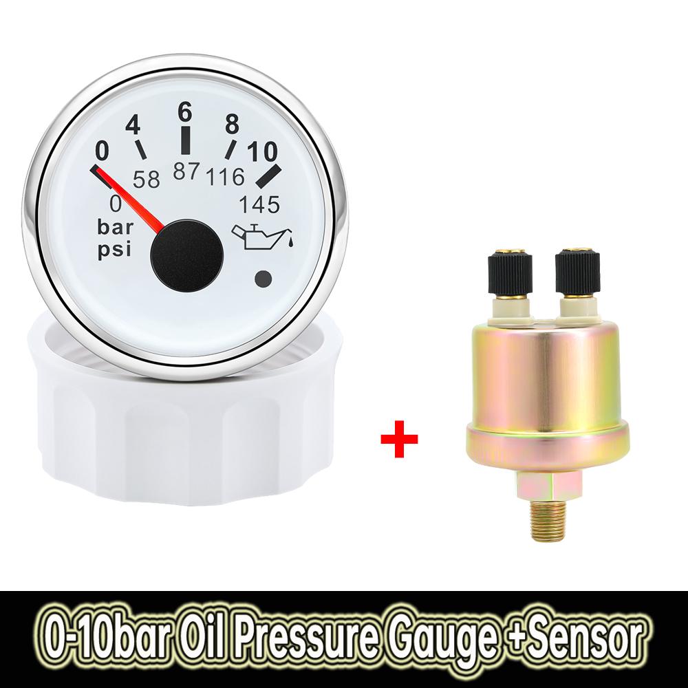 2" 52MM Oil Pressure Gauge 0~10bar/0~145psi Waterproof Oil Press Gauge+ Sensor with Red Backlight for Car Boat Marine 9-32V