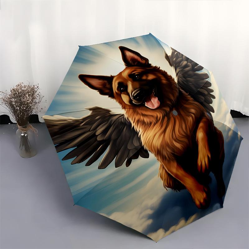 Angel Dog Themed Automatic Opening and Closing Fashion umbrella Creative Design Umbrella, Portable Tri fold Small Umbrella for Men and Wom