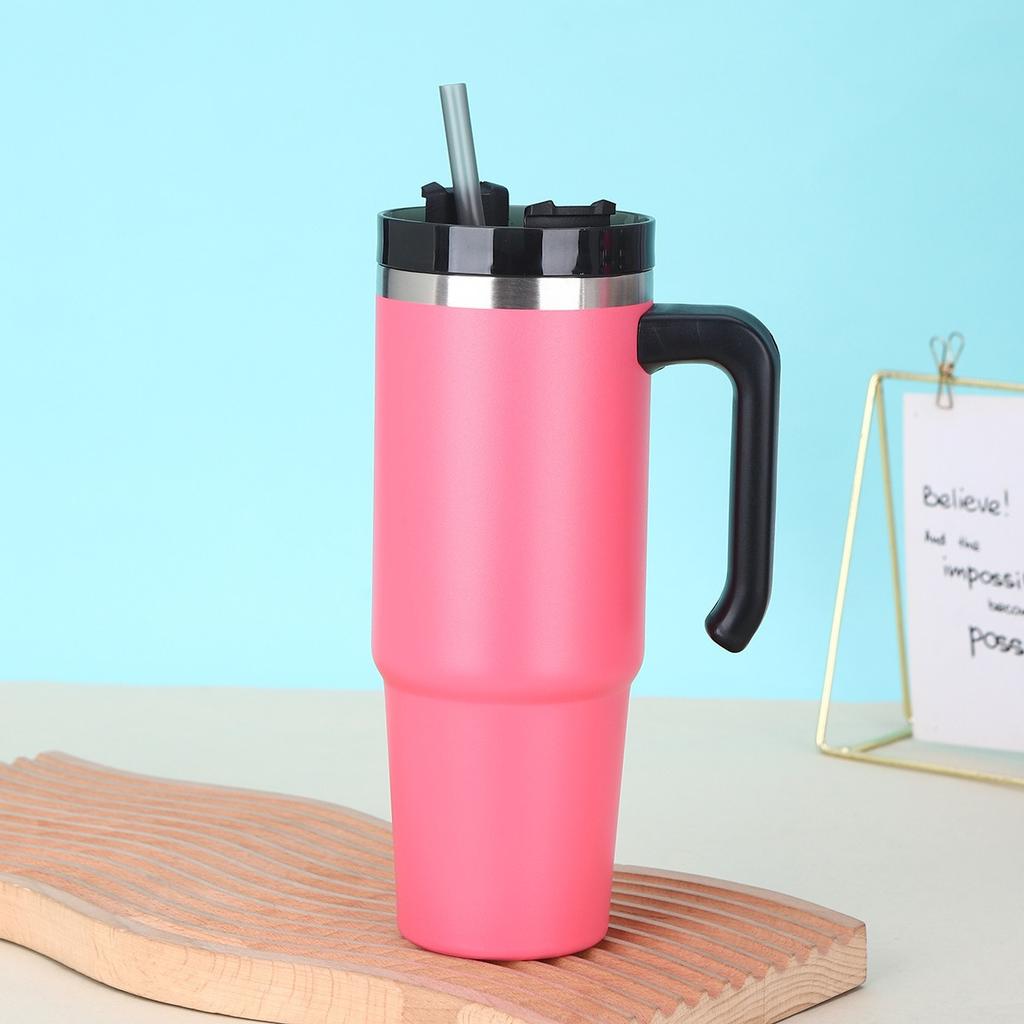 30 унций соломенная термокружка из нержавеющей стали 304 с ручкой, большая емкость, термоизолированная, двухслойная вакуумная кофейная чашка