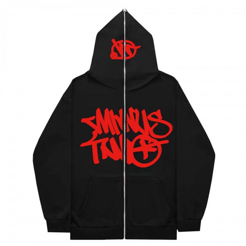 Unisex Hip Hop Oversized Hooded Zip-Up Sweatshirt With Bold Graphic Print Streetwear Fall