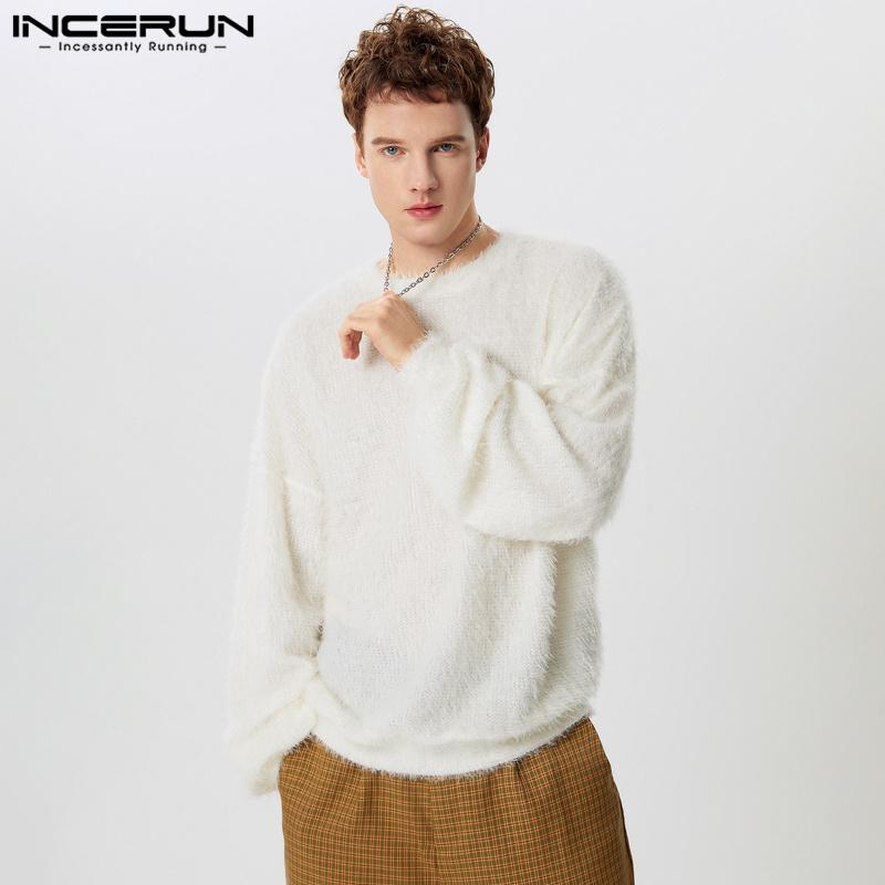 INCERUN Men Autumn Winter Long Sleeve Fleece Warm Tops Casual Furry Pullovers