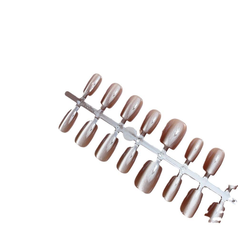 Hailey Caramel Electroplated Cat Eye Nail Tips Set - 30 Removable, Pre-sized Pieces