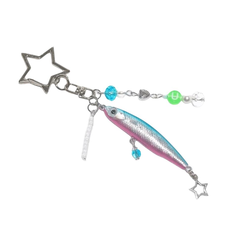 Fashion Funny Simulation Fishing Bait Keychain Alloy Beaded Bag Charms Multifunctional Creative Keyring Unisex