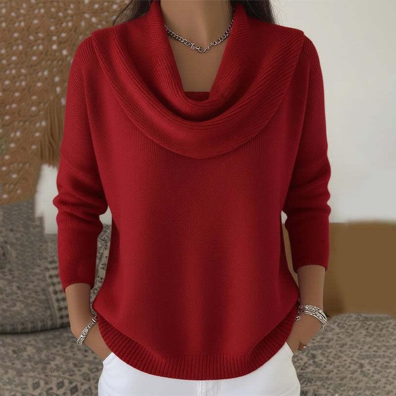 2026 Womens Solid Color Long Sleeve Knit Sweater Loose Fit U-Neck Casual Pullover