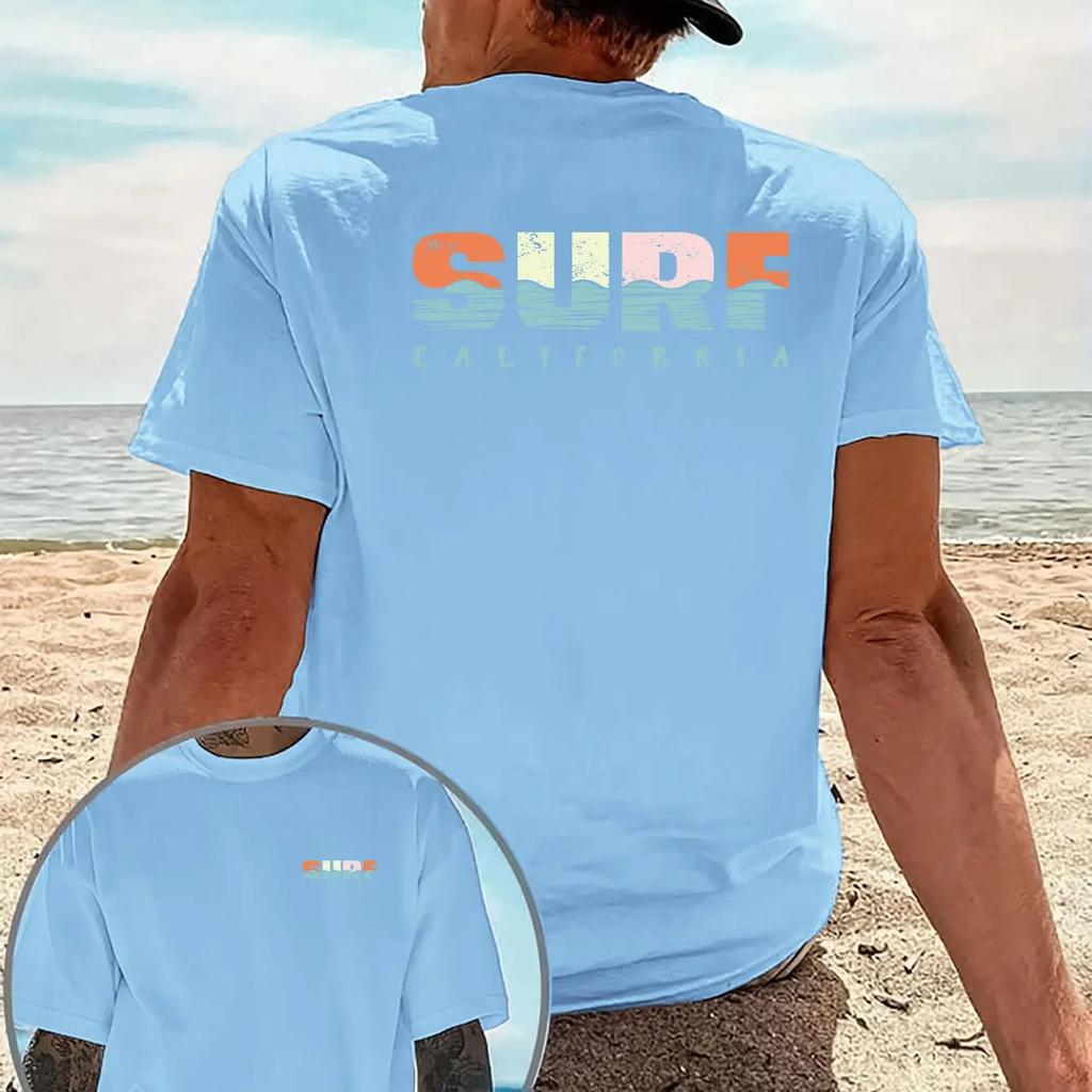 Unisexs 100 Cotton Summer Beach Tshirt California Retro Surf Letter Print Casual Everyday Outdoor Sports Vacation Top