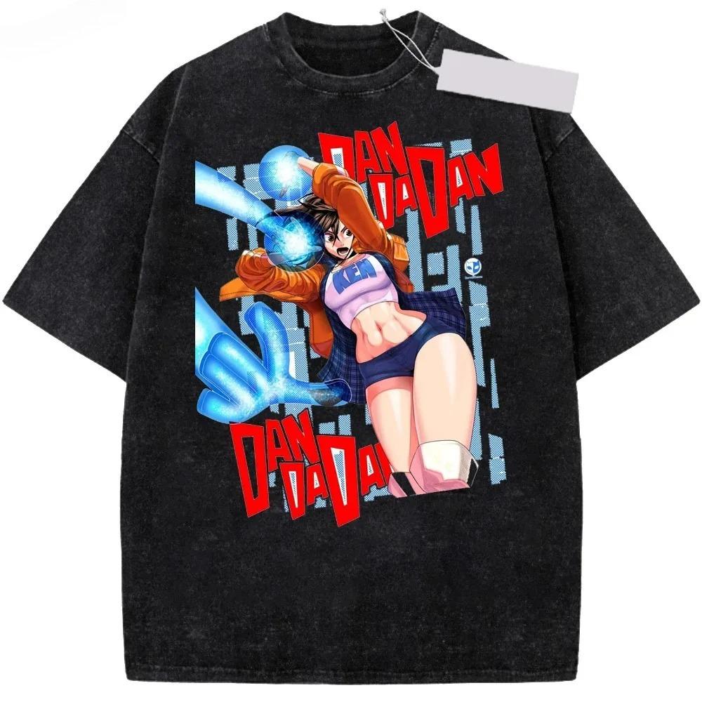 Japan Funny Anime Dandadan Okarun Ken Takakura Grarphic Print Tshirt Men Women Cotton Summer Retro Washed Casual Oversized Tops