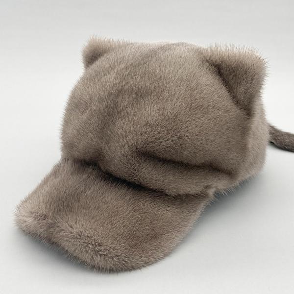 Шапки из меха норки для женщин Зимние теплые однотонные шапки из натурального роскошного меха Высококачественная женская меховая шапка с хвостом Милые кошачьи шапки для девочек