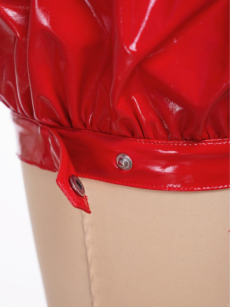 Ladies Glossy Patent Leather Puff Shorts Ruched Front Zipper High Waist Hot Pants for Club Rave Music Festival Carnival