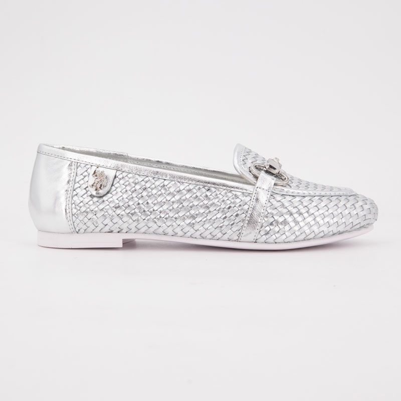 Женские мокасины из плетеной кожи вишневого цвета с пряжкой US POLO