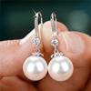 Women Gift Dangle Drop Long Tassel 925 Silver Flower Pearl Earrings