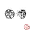 Authentic S925 Sterling Silver Earring Flower Tree Heart Stars Moon Sparkling Pavé Stud Earrings Women Fashion DIY Charms Jewelry