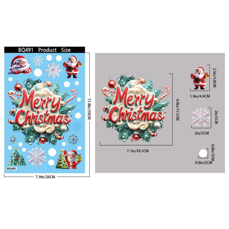 Christmas Glass Stickers Gingerbread Man Snowman Snowflake Decorative Stickers Christmas Party Decoration Santa Claus Electrostatic Stickers