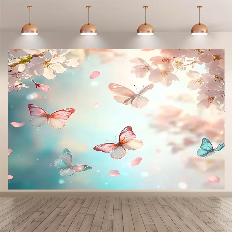 2D Pastel Pink Blue Butterfly Backdrop Serene Spring Photography Decor