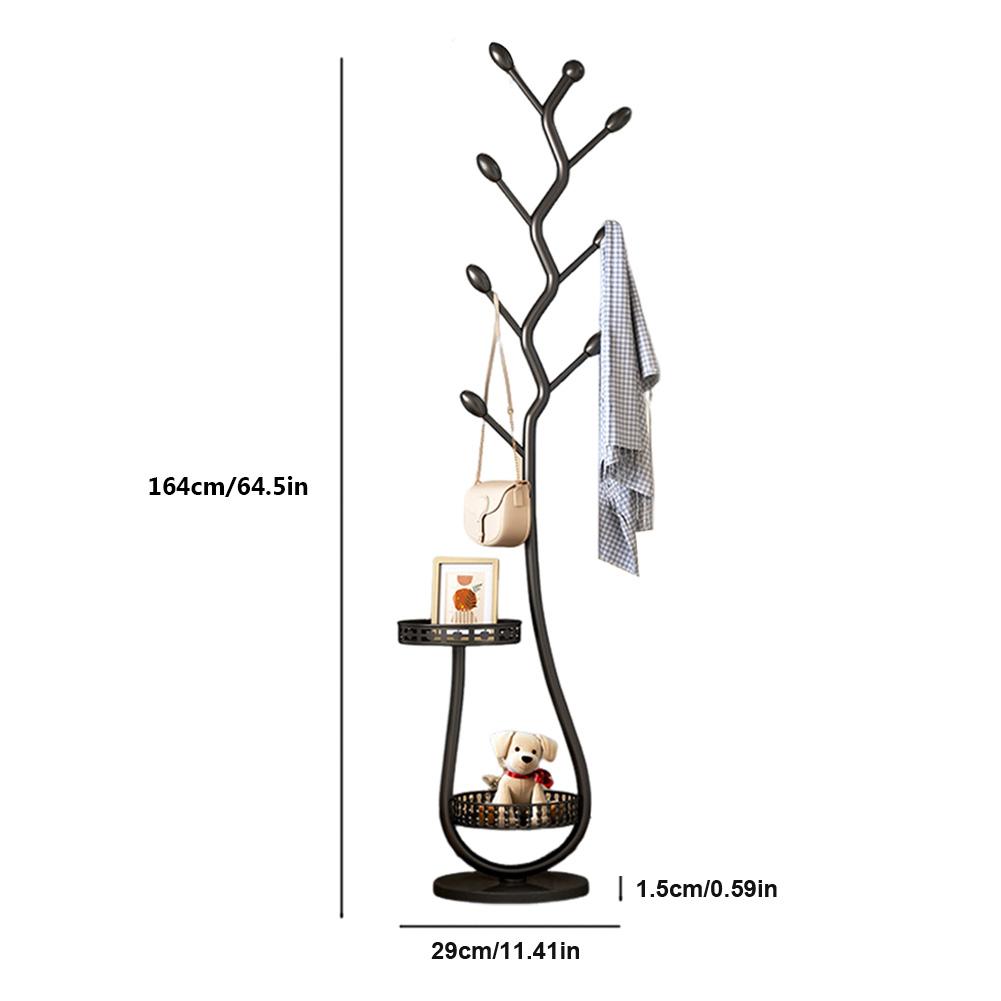 Metal Mobile Clothes Rack Household Single Pole Drying Rack with 8 Hooks Bedroom Imitation Tree Branch Hanging Rack French Minim