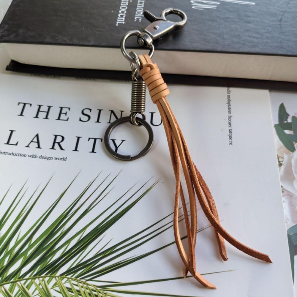 Handmade Cowhide Tassel Key Chain Cowhide Car Keychian Genuine Leather Keychain Gift