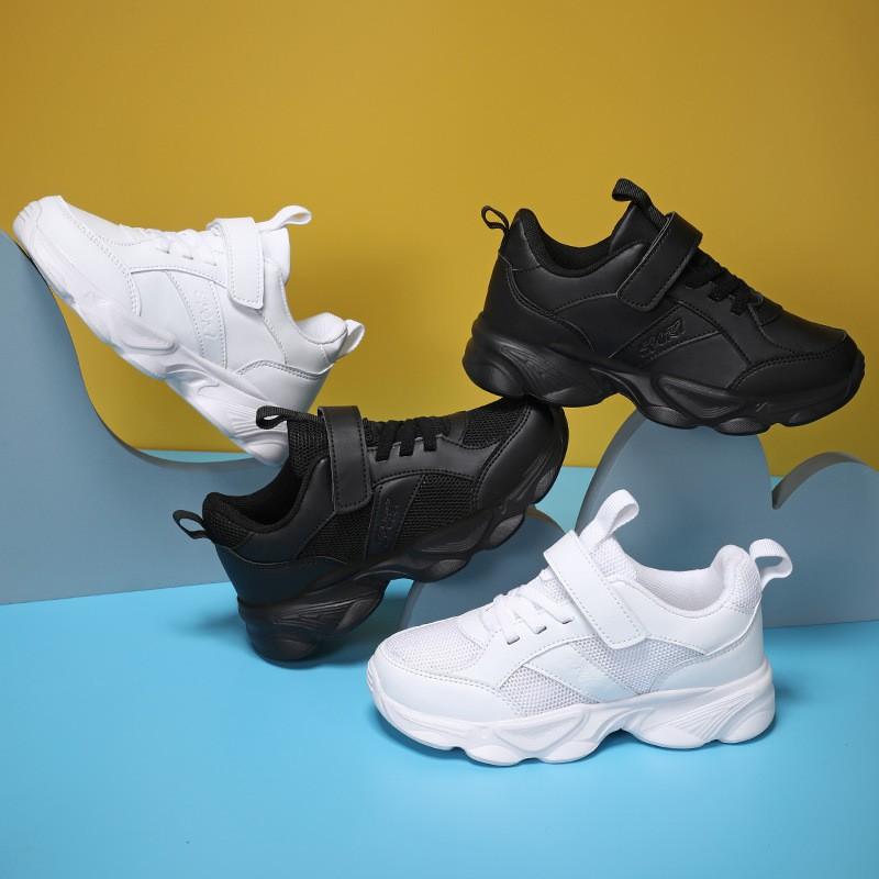 Kids Lightweight Breathable Mesh Running Shoes Boys Girls Black White Casual Sneakers