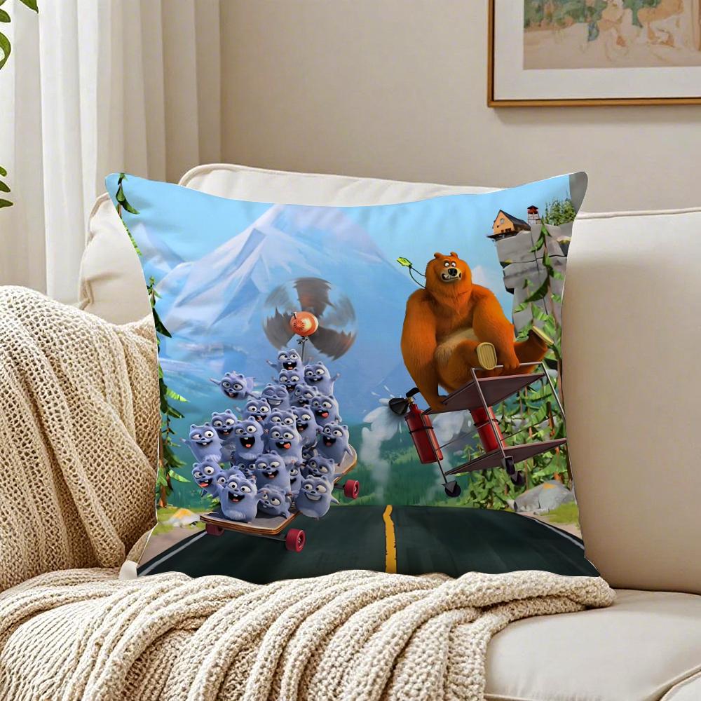 Cute Fun Cartoon GGrizzly And LLemmings Cushion Cover Linen Pillowcase Soft for Sofa Bed Home Room Decor
