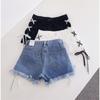 Джинсовые шорты женские летние в корейском стиле с высокой талией для студентов свободные и тонкие широкие шорты с повязками большого размера тренд Y2k Rave