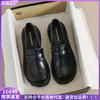 Thick-soled Small Leather Shoes for Women, Black Retro Soft-soled Commuter Work Shoes