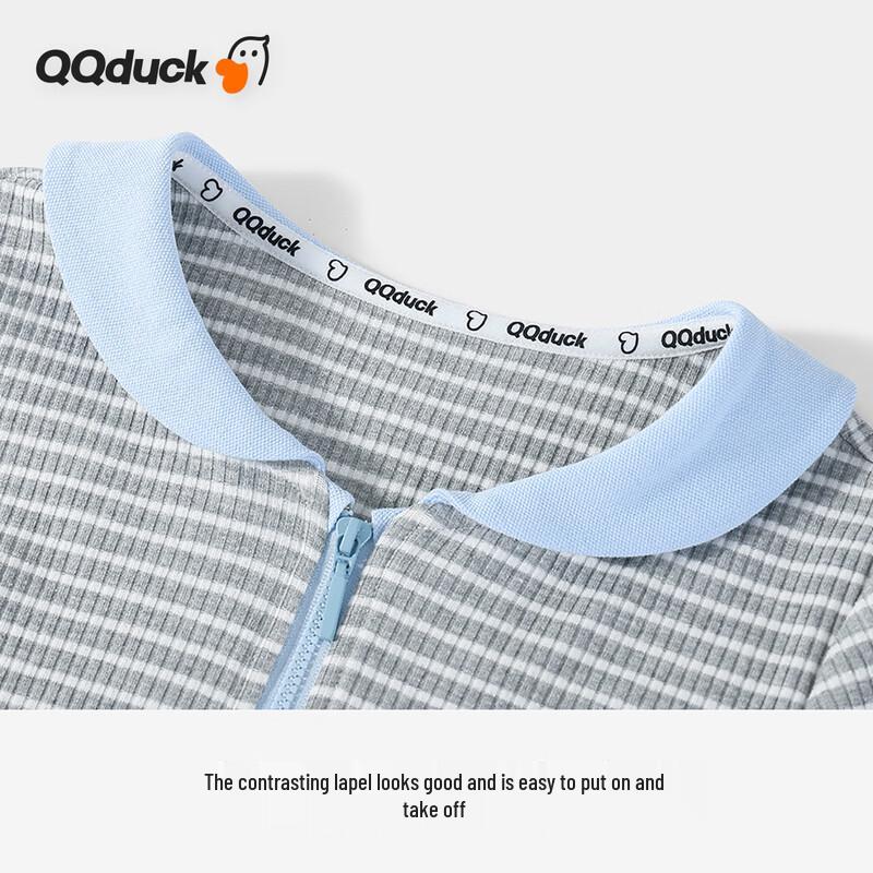 QQ DUCK Girls' Striped Polo Long Sleeve T-Shirt