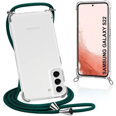 Прозрачный мягкий чехол с ремешком-шнурком цвета ночной зелени для Samsung Galaxy S22 (6,1 ")
