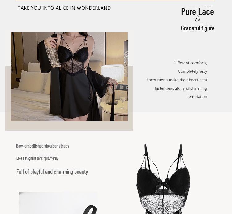 Пижамный комплект Guiruo Plus Size с нагрудными накладками и поддерживающими ремнями - Включает ночную рубашку и уютный халат