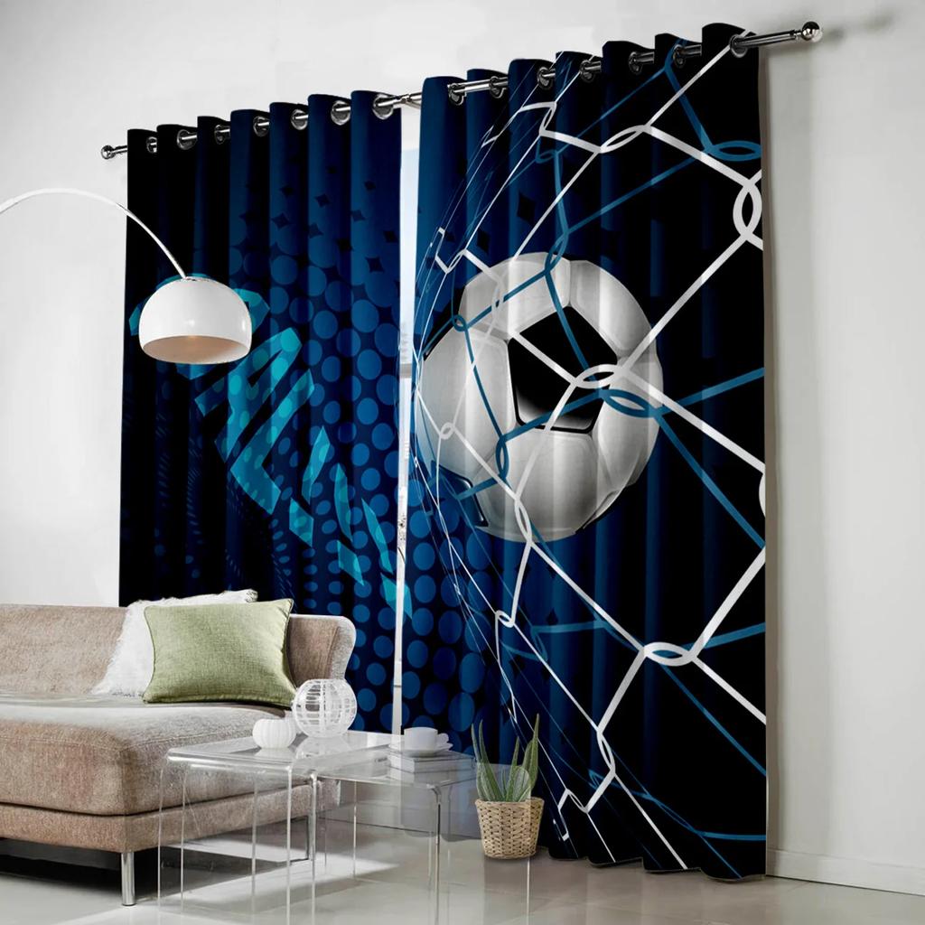 Футбольные мячи Футбольный дизайн Синие шторы Обработка окон Шторы на окнах для гостиной Спальня Детская комната Домашний декор