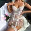 2 Pcs/Set Nightdress Underpants Set See-through Lace Floral Embroidery A-line Hem Thin Mesh