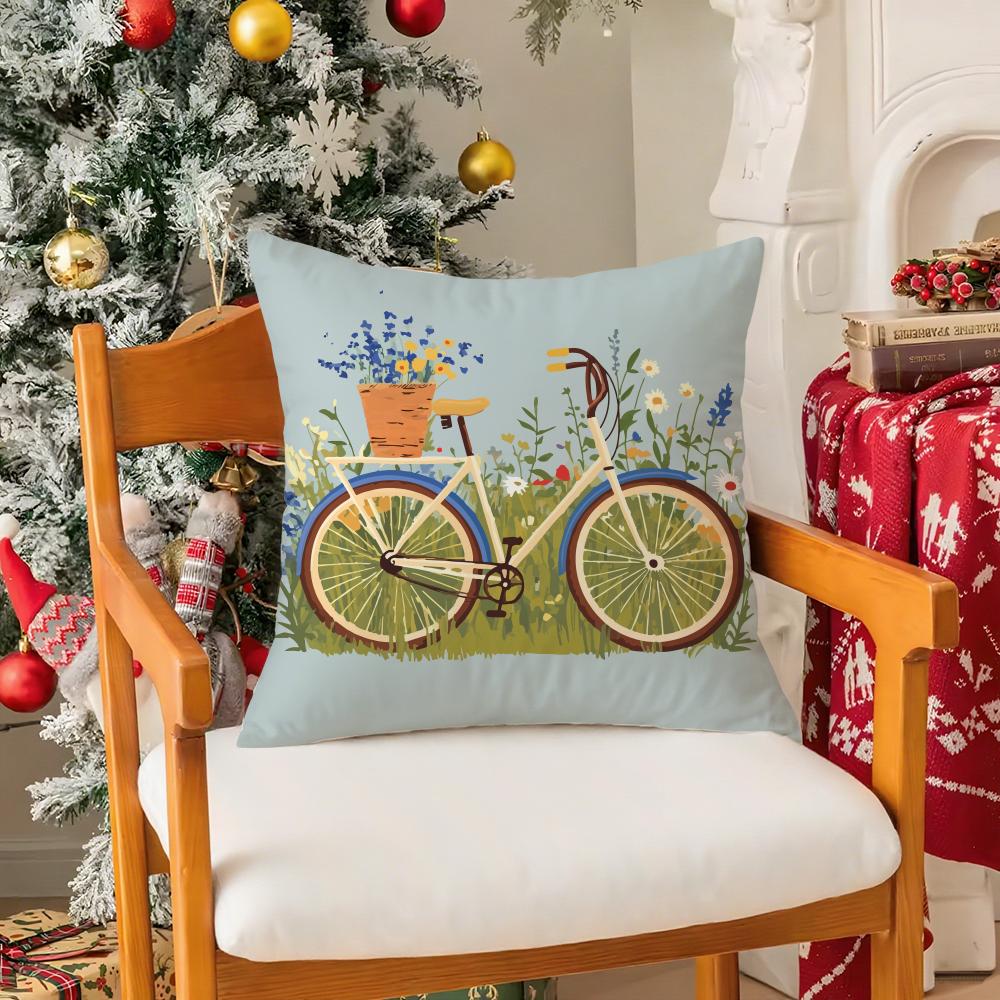 Country Flower Bicycle Pillow Case Silky Short Plush With Invisible Zipper Dustproof Sofa Cushion Cover For Home Decor